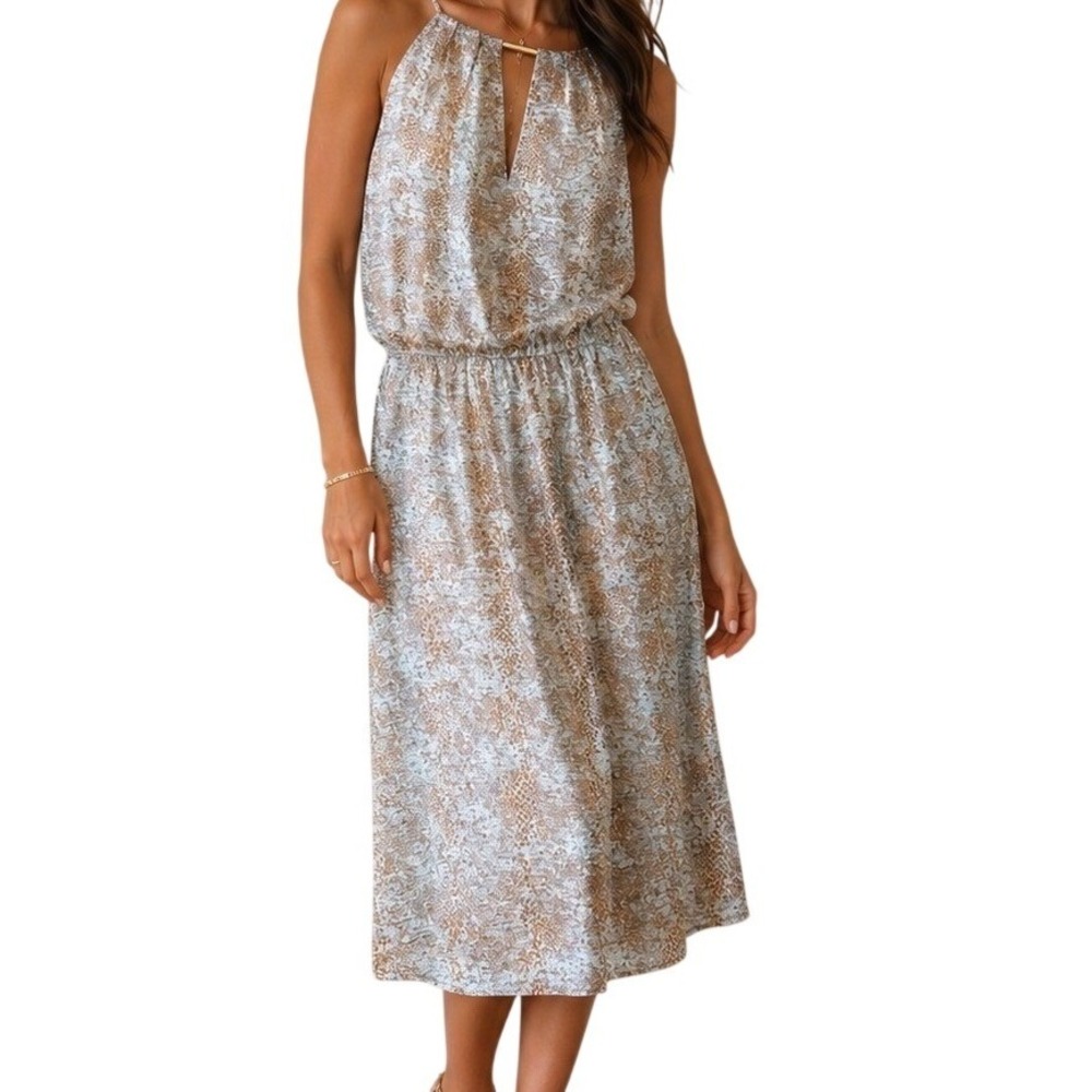 White House Black Market Metallic Snakeskin‎ Halter Mini Dress Women's XL